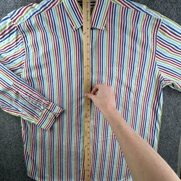 Alan Flusser Men’s Long Sleeve Button Up Shirt Striped Colorful Large Red Blue - Picture 3 of 10